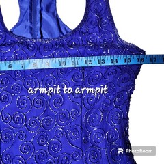 Ibiza 100% Silk Beaded Dress with Polyester Lining Royal Blue Size M