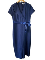 Kay Unger Navy Blue Wide Leg Jumpsuit Dress Overlay Formal Size 18 Black Tie