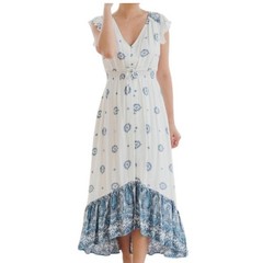 Anthropologie Kindred Blue Paisley High Low Midi Dress Flutter Sleeve Large