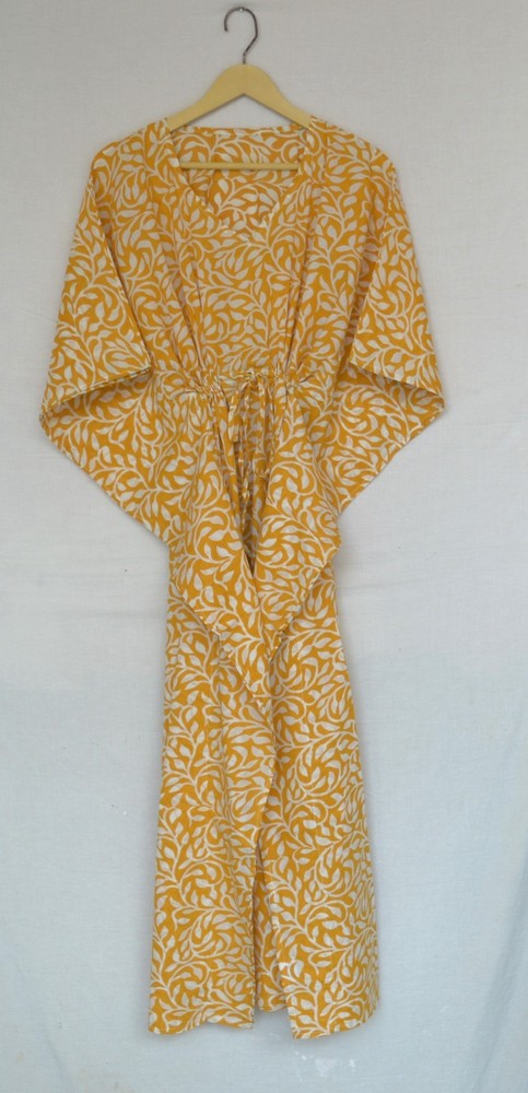 100% Cotton Hand Printed Long Kaftan Dress 100% TARRIF FREE✅0% CHARGE KF-186
