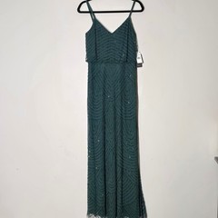 Adrianna Papell Dusty Emerald Beaded Sequin Blouson Gown Formal Dress Size 6 NWT