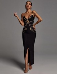 Bella Barnett Sagia Diamond Maxi Bandage Dress (Small) Black NWT