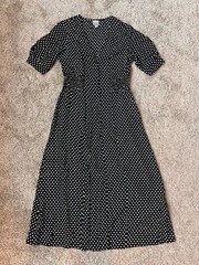 ASOS Retro 40s Style Polka Dot Button Up Midi Tea Dress Cinched Waist S