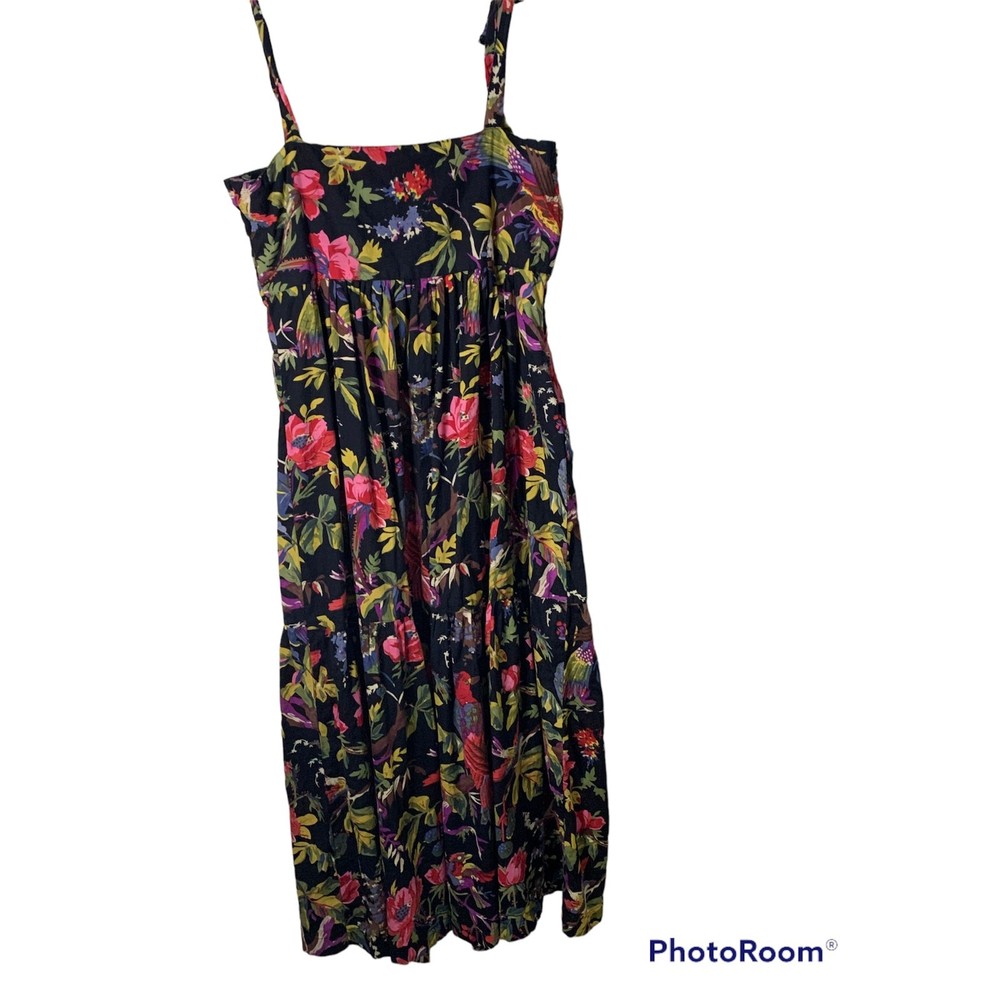 Custom Handmade Floral Side Zip Closure Spaghetti Tie Strap Ruffle Maxi Dress