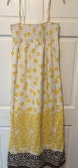 Roxy Yellow Hibiscus Flower Smocked Sundress Maxi Dress Bohemian Hippie L Large