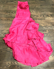 $10,000 Escada Ruffle Rosette Embroidered Pink Long Gown Dress US 4 6 / DE 36