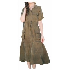 Miou Muse Women&rsquo;s Utility Maxi Dress Army Green Small Short Sleeve Cargo Viscose
