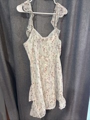 NWT Hayden Medium White Red Green Floral Hi-lo Ruffle Tie Straps Dress Lined
