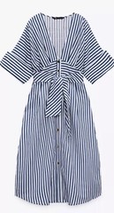 BNWT ZARA BLUE WHITE STRIPED MIDI SHIRT DRESS BELT METAL BUTTONS SIZE XS