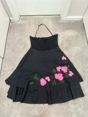 Betsey Johnson Vintage Smocked Halter Dress With Flower Detail Size Medium