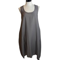 Cut Loose Womens Dress Size Small Taupe Crinkle Lantern Midi Pleated Pockets