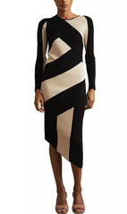 Reiss Jem Knitted Color Block Black / Camel Midi Dress -size XS -retail $390
