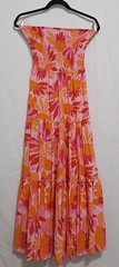 Women&rsquo;s Size Small Flowy Maxi Strapless Dress Floral Smoked Orange Print Boho