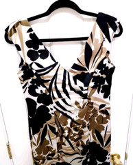 NEW Maggy London Sleeveless Dress 8 Medium SILKY Gold Beige Black Ruch Side Zip