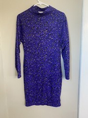 Vintage Piccolissimo long sleeve dress Purple Small Cotton 80s 90s Mock Neck