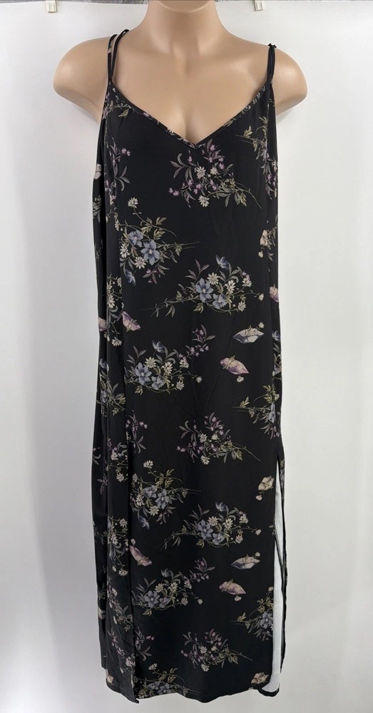 Torrid Nightfall Double Slit Lace Back Black Floral Maxi Dress 6X Purple Blue