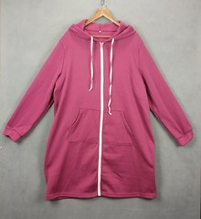 Womens Hoodie Dress 4XL Pink Cotton Fleece Lined Outdoor Winter Kangaroo Pockets