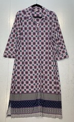 Chico&rsquo;s Button Front Jersey Knit Midi Shirt Dress XL Size 3 Pink Blue Mandala