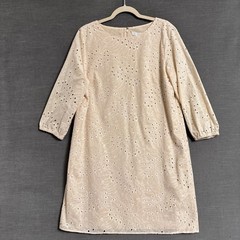 Preston York Dress 12 Tan Cotton Eyelet Shift Neutral Casual Classic Summer