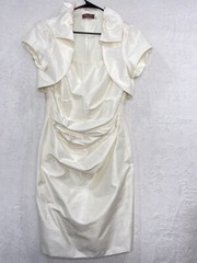 Eliza J Silk Dress 14 Jacket Set Ruched Draped Spaghetti Strap Ivory Fitted