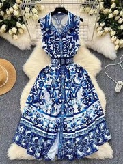 Floral Sleeveless Bohemian A-line Dress, Sicilian Holiday Beach Dress