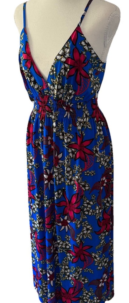 NEW Hawaii Floral Sun Dress One Size Small Medium Blue Strap Boho Resort Cruise