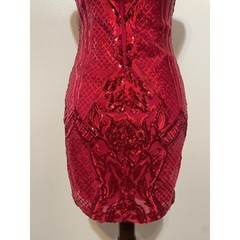 B. Darlin Sequin Halter Bodycon Mini Dress Size 5/6 Red Prom Cocktail