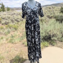 Vintage Starina Floral Lace Maxi Dress L Whimsigoth Dark Romantic Fairy Grunge