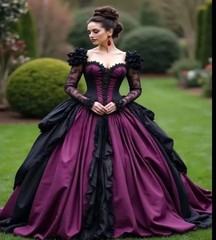 Medieval Ball Gown Black Purple Gothic Style Special Occasion Long Dress Lace