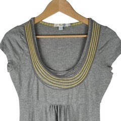 Boden Empire Waist Embroidered Jersey Dress Womens 8L Grey Scoop Neck