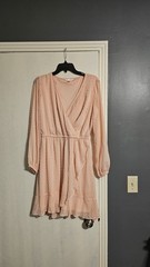 LC Lauren Conrad Balloon Sleeve Wrap Dress Size M Prestige Peach Swiss Dot