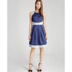 Reiss Teddy Fit & Flare Quilted Dress 2 Navy Gray Designer Quiet Luxury New NWT