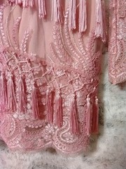 BANJUL pink Tassels Mesh Party Cocktail Dress L Tight Bodycon V Neck