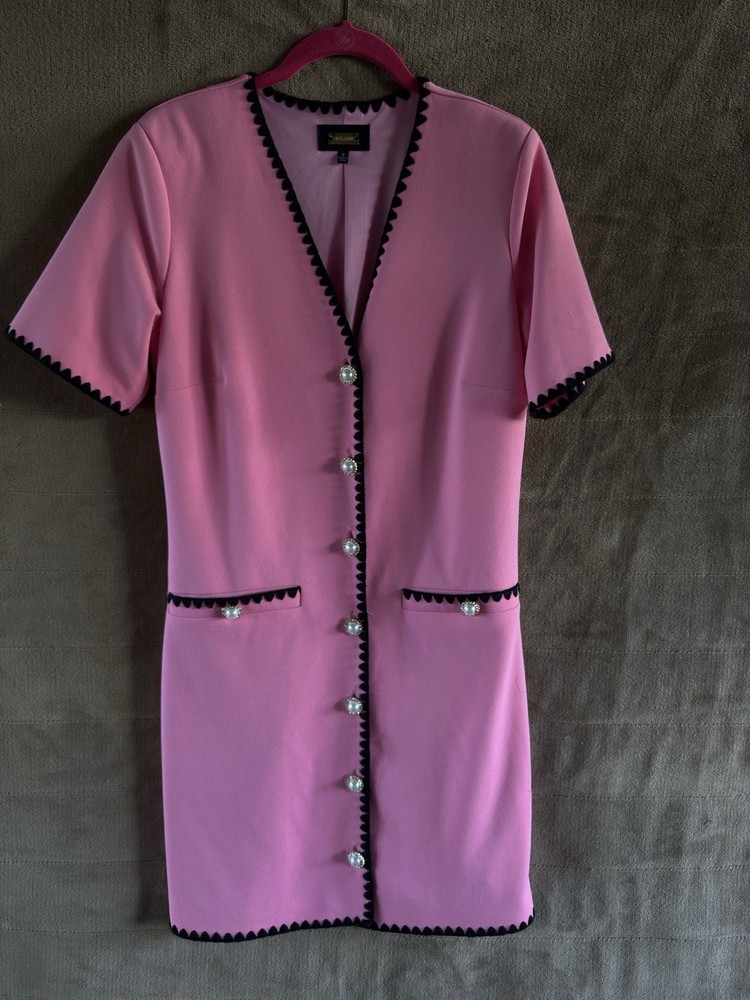 Alexia Admor Pink Dress Sz 8 Black Trim Pearl Buttons