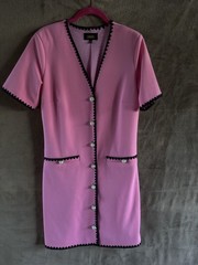 Alexia Admor Pink Dress Sz 8 Black Trim Pearl Buttons