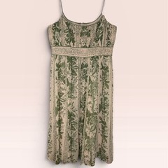 Jones New York Silk Chiffon Green Tan Floral Midi Dress Spring Summer Women 10 L