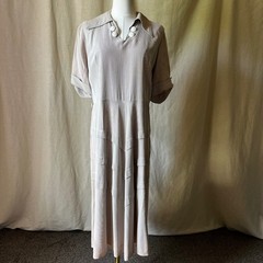 Vintage 1930s 1940s Striped Day Dress Art Deco Collar Midi Dress L