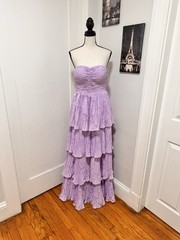 Women&rsquo;s Purple Solid Strapless Sweetheart Tiered Pleated Ruffle Maxi Dress XS