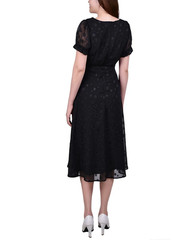Ny Collection Petite Short Sleeve Belted Swiss Dot Dress MSRP $52