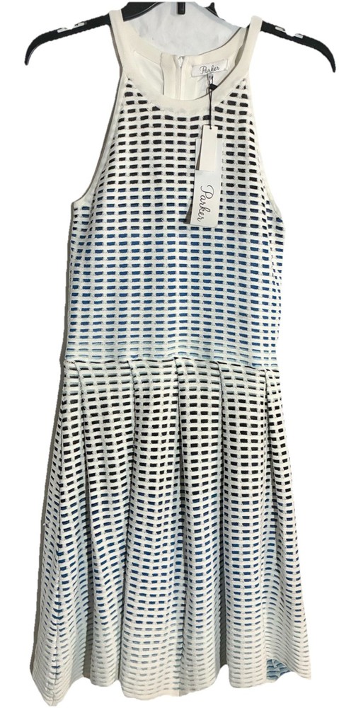 Parker Womans Basket Weave Knit Dress Sz M Fit & Flare Luxury Party Fun Flirty