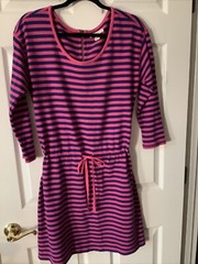 G H Bass & Co dress blue & pink striped cotton 3/4 length sleeve back zip Medium