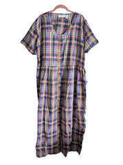 Vtg Plaid Cottagecore Pocket House Dress Nightgown Pearl Snap 1X Comfort Choice