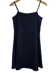 Francesca&rsquo;s Studio 19 Slip Dress M Navy Blue Sleeveless Strappy Sheen Zip Flare