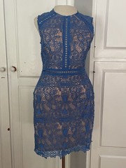 INA Crochet Blue Mini/Knee Length Dress Size Medium Cutout Waist And Chest