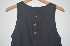 Mint J CREW 100% Beauchamps Linen Button-Back Black Shift Dress Sz S