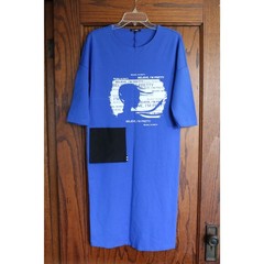 LINA Shirt Dress Womens Small Blue Graphic Print Pocket Sleeve Casual Artist