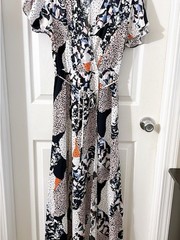French Connection Asha Draped Abstract Print Faux Wrap Maxi Boho Resort Dress