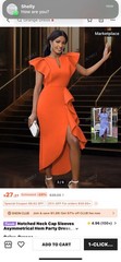 Notched Neck Cap Sleeves Asymmetrical Hem Party Dress