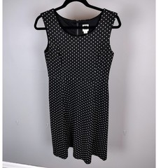Anne Klein Polka Dot Viscose Blend A-Line Dress Black White Sleeveless 6P