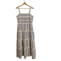J McLaughlin Maxi Dress NWT Women&rsquo;s 10 Linen Cotton Striped Tiered Sleeveless